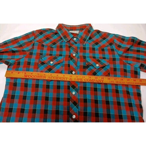 Western Shirt Size 38 Pearl Snap Blouse Maroon Tea Black Plaid Vintage Ranchwear - Picture 3 of 10